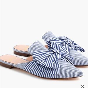 J. Crew Pointed Toe Bow Slides in Mixed Stripe
